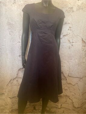 ECRU Navy Linen Fit & Flare Lined Dress